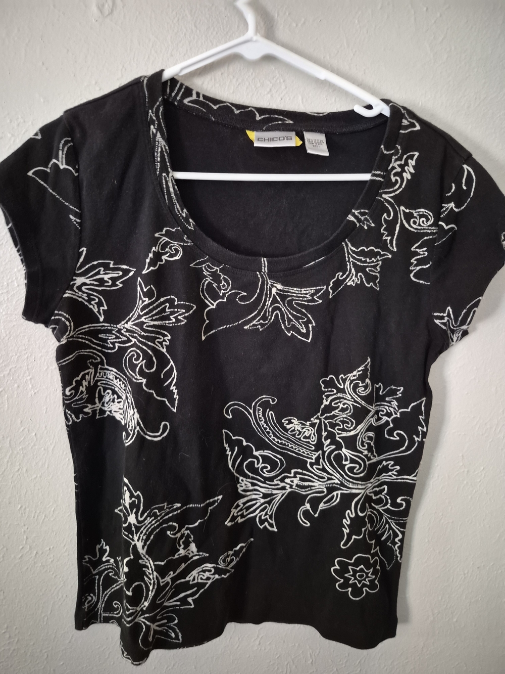 Chico's Black Tee with White Floral Outline